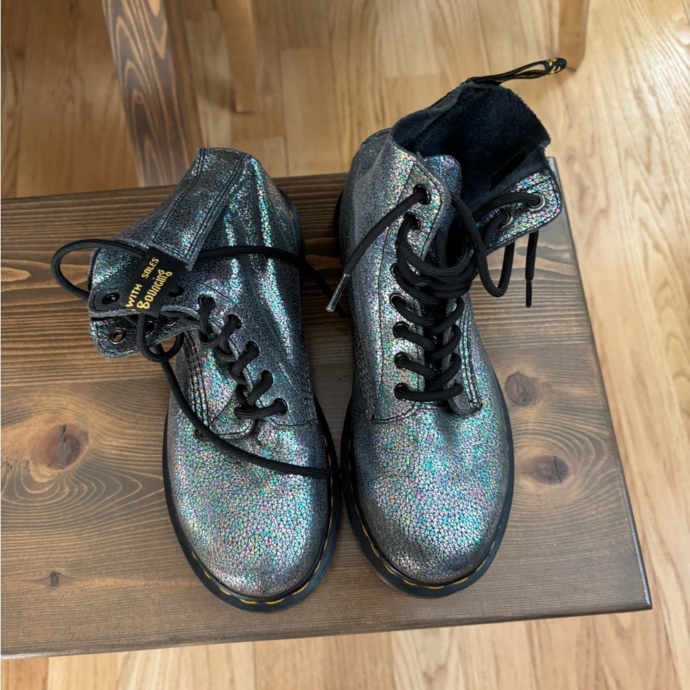 Dr. Martens Iridescent Silver Combat Boots